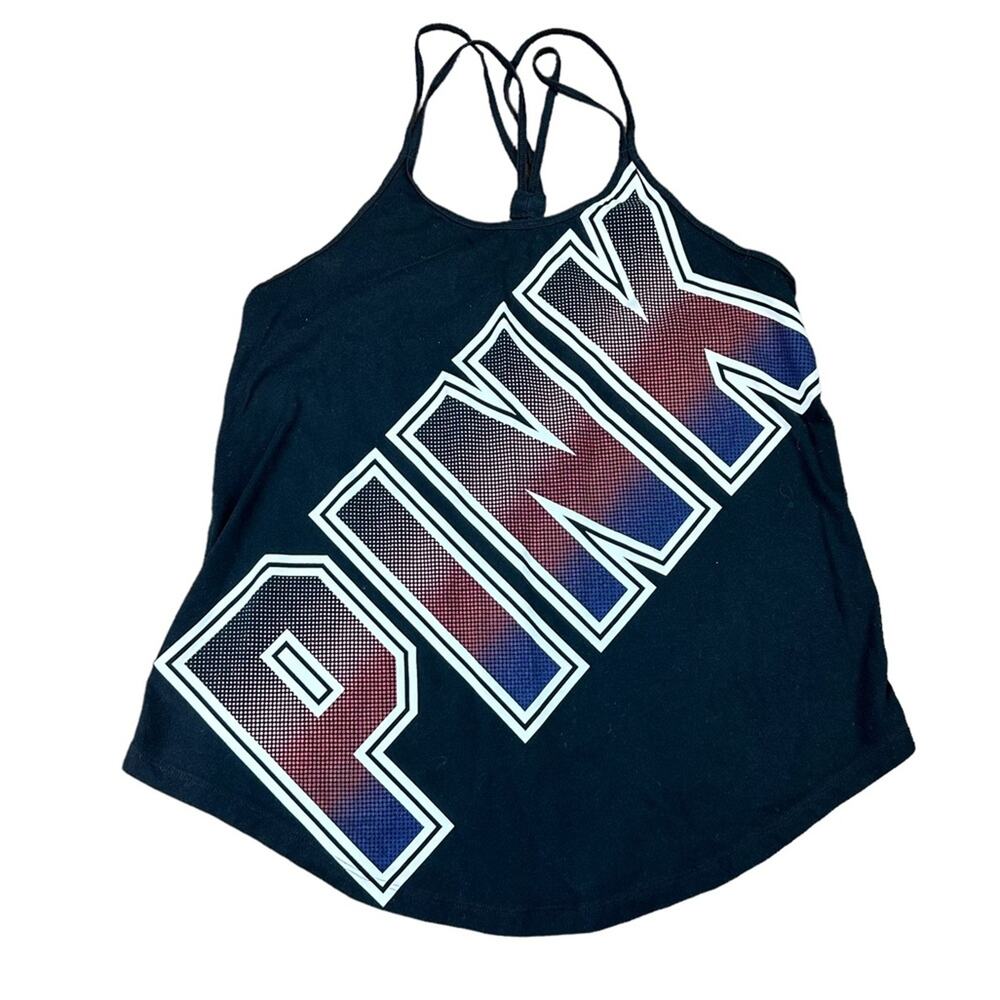 PINK Victoria’s Secret Spell Out Racer Back Tank Size Small Black